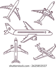 Plane icon set. Airplane icon vector. Flight transport symbol. Travel illustration.