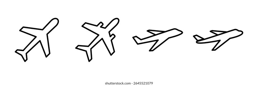 Conjunto de ícones Plano. Ícone vetorial do avião. Símbolo de transporte de voo. Ilustração de viagem. Símbolo de feriado