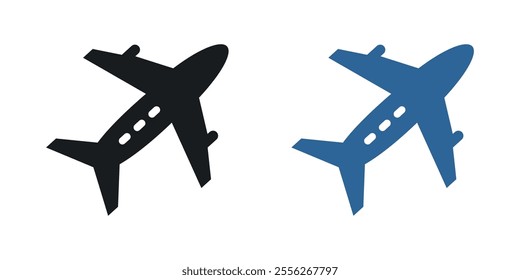 Plane icon set in black and colored versions.