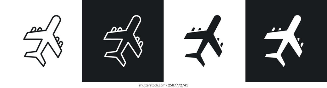 Plane icon set black and white colors. Graphic Vector icons pack