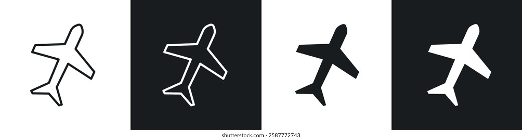 Plane icon set black and white colors. Graphic Vector icons pack