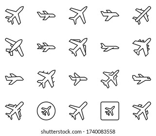 Plane icon set. Collection of high-quality black outline logo for web site design and mobile apps. Vector illustration on a white background.