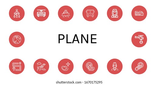 plane icon set. Collection of Mobile toy, Tram, Yatch, Bus, Flight attendant, Train, Itinerary, Plane, Travel, Room service, Air hostess, Earth, Helicopter icons