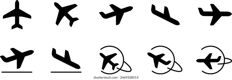 Plane icon set. Flight transport symbol. Airplane icon vector. Travel flat illustration. Travel symbol. Vector EPS 10