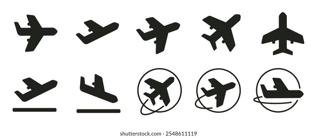 Plane icon set. Flight transport symbol.