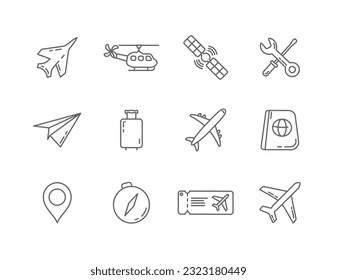Flugzeugsymbol mit Symbolen für Fluglinien, Flugticket-Symbol Luftfahrzeug