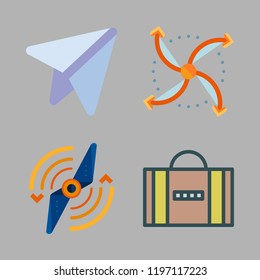 plane icon set. vector set about airscrew, paper plane and suitcase icons set.
