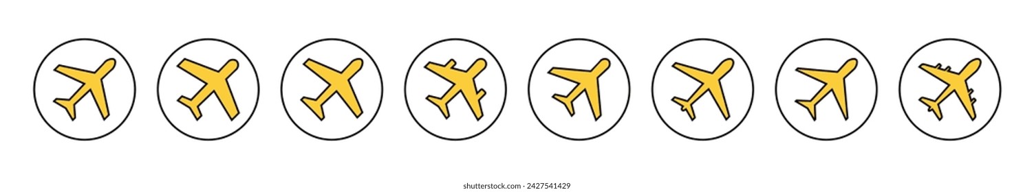 Vector de conjunto de iconos de plano. Signo y símbolo del avión. Símbolo de transporte de vuelo. Señal de viaje. avión