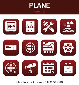 plane icon set. Vector  illustrations related with Safebox, Calendar and Tools