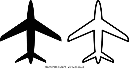 Plane icon set vector in two styles . Airplane icon . Flight transport symbol. Travel icon