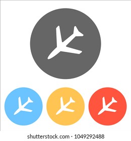 Plane icon. Set of white icons on colored circles