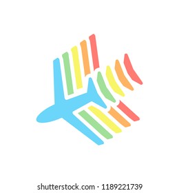 Plane icon. Stack of colorful isometric icons on white background