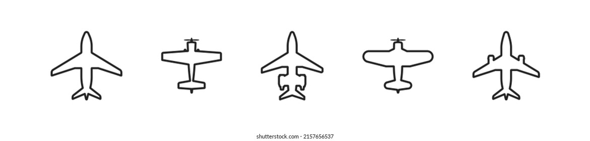 Plane icon top view. Flat linear airplane icon set. Vector airplane symbols. Vector isolated design element. EPS10