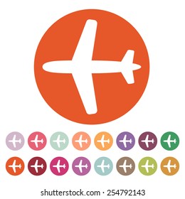 The plane icon. Travel symbol. Flat Vector illustration. Button Set