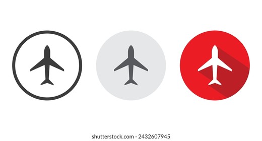 Icono de plano vector. Signo y símbolo del avión. Símbolo de transporte de vuelo. Señal de viaje. Vector de icono de modo avión