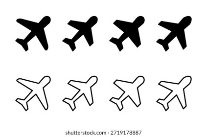 Vector de icono de avión. Signo y símbolo del avión. Símbolo de transporte de vuelo. Señal de viaje. avión