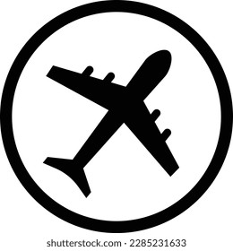 Vector de icono de plano. Símbolo de transporte de vuelo. ... Botón de círculo del avión aislado en fondo blanco.