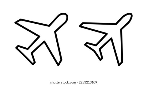 Ilustración vectorial de icono de plano. Signo y símbolo del avión. Símbolo de transporte de vuelo. Signo de viaje. avión