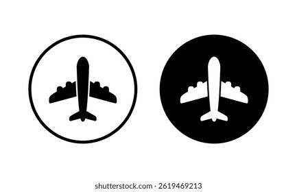Ilustração vetorial do ícone Plano. Sinal e símbolo do avião. Símbolo de transporte de voo. Sinal de viagem. avião