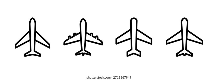 Ilustração vetorial do ícone Plano. Sinal e símbolo do avião. Símbolo de transporte de voo. Sinal de viagem. avião