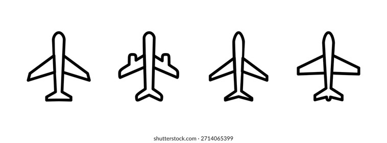 Ebenensymbol, Vektorgrafik. Flugzeugsymbol und -zeichen. Flugtransportsymbol. Reisezeichen. Flugzeug