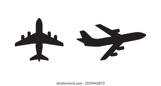 Plane icon vector illustration silhouette set. Airplane sign and symbol. Flight transport symbol