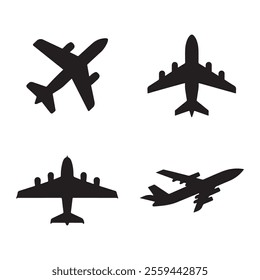 Plane icon vector illustration silhouette set. Airplane sign and symbol. Flight transport symbol