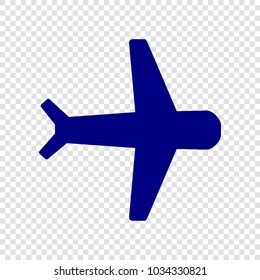 Plane Icon. Vector. Navy blue flat icon on transparent background.