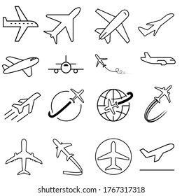 Conjunto de vectores de icono de plano. colección de signos de ilustración de aviación. símbolo de viaje. logotipo del avión.