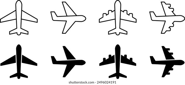 Plane icon vector set. Outline flight transport symbol