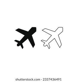 Plane icon vector silhouette and line on white background