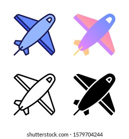 plane icon vector symbol illustration in four style glyph, line, flat and filled line