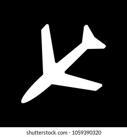 Plane icon. White icon on black background. Inversion