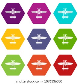 Plane icons 9 set coloful isolated on white for web