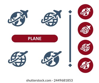 Iconos de plano. Avión, Vuelo, Vuelo, Alrededor Del Mundo, Globo, Tierra, Viaje, Icono Internacional. Profesional, Vector perfecto de 32x32 píxeles.