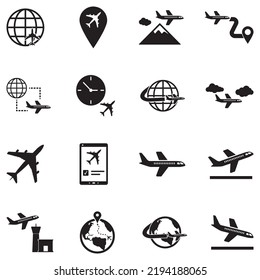 Plane Icons. Black Flat Design. Vector Illustration.