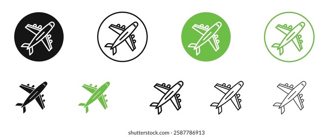 Plane icons in black and green colors collection