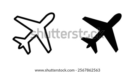 Plane icons collection in Filled flat and thin line style.