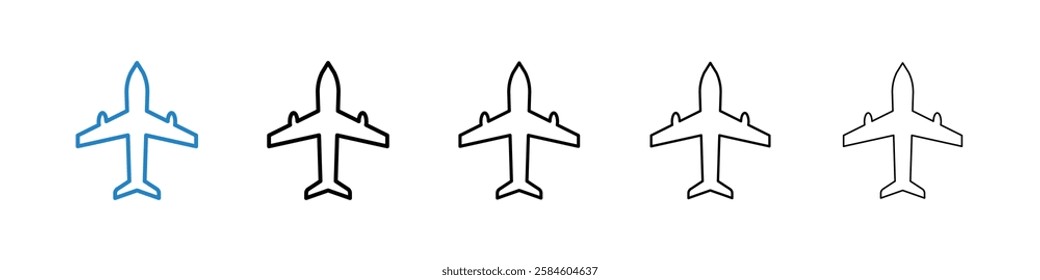 Plane icons in five different stroke sizes