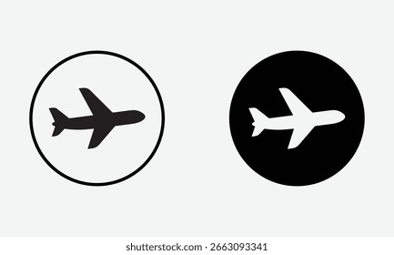 Plane Icons in Line and Silhouette Vector on White Background