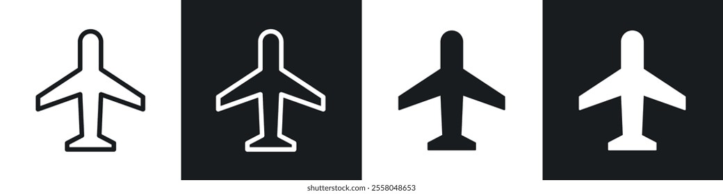 Plane icons pack in black and white filled and outlined versions.