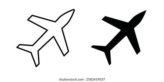 Plane icons pack vectors in black flat and strokes