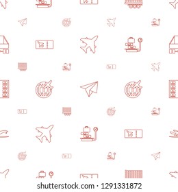 plane icons pattern seamless white background. Included editable line paper airplane, cargo trailer, ticket, lugagge weight, plane seats icons. plane icons for web and mobile.