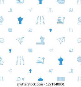 plane icons pattern seamless white background. Included editable line runway, airport, cargo trailer, airport tower, paper airplane, lugagge weight icons. plane icons for web and mobile.