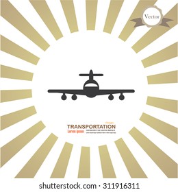 Plane icons. plane.plane icon on sunburst background. Vector illustration.