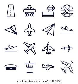 Plane icons set. set of 16 plane outline icons such as plane, runway, airport