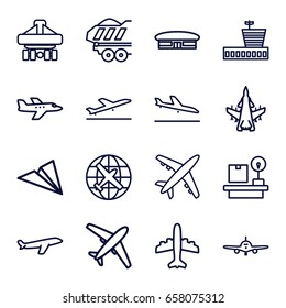 Plane icons set. set of 16 plane outline icons such as airport, cargo trailer