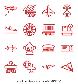 Plane icons set. set of 16 plane outline icons such as plane, ticket, airport, cargo trailer
