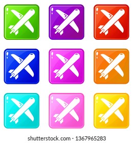Plane icons set 9 color collection isolated on white for any design