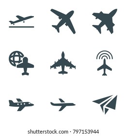 Plane icons. set of 9 editable filled plane icons such as